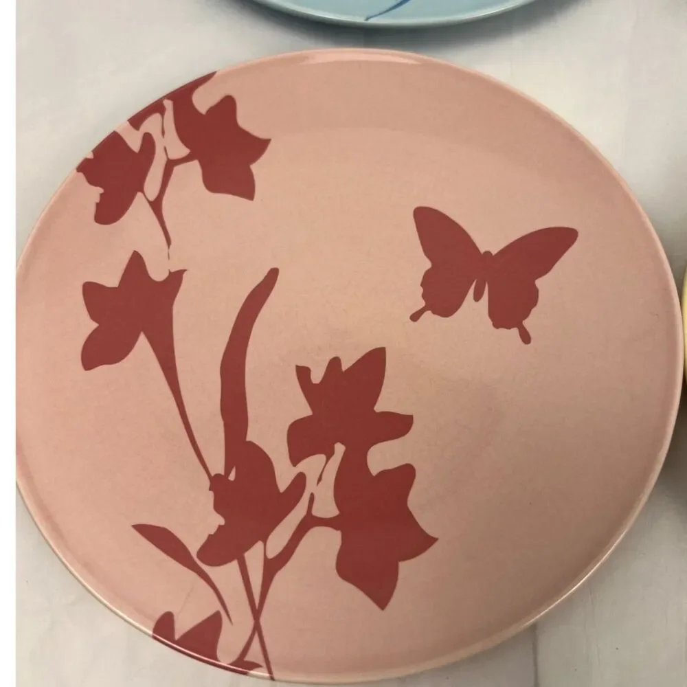 Vintage RedEnvelope Ceramic Snack Plates Set of 4 Pastel Botanical Cottagecore